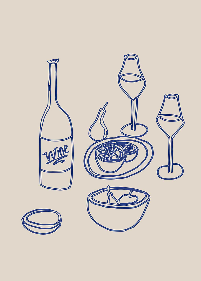 Minimalist Line Art Wine and Fruit