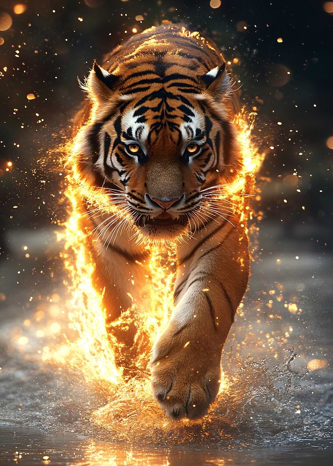 Majestic Tiger Surrounded by Magical Fire
