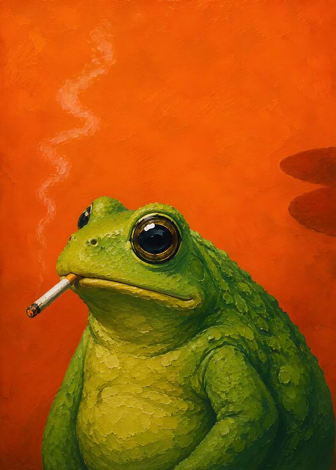 Smoking Frog on Orange Background
