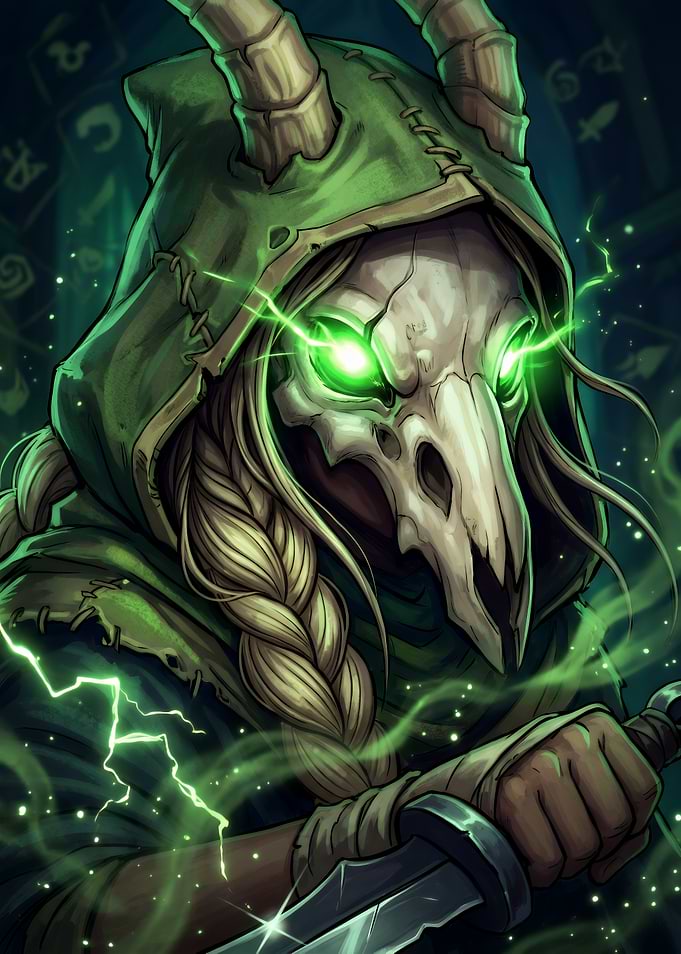 Green Necromancer Skull Masked Warrior