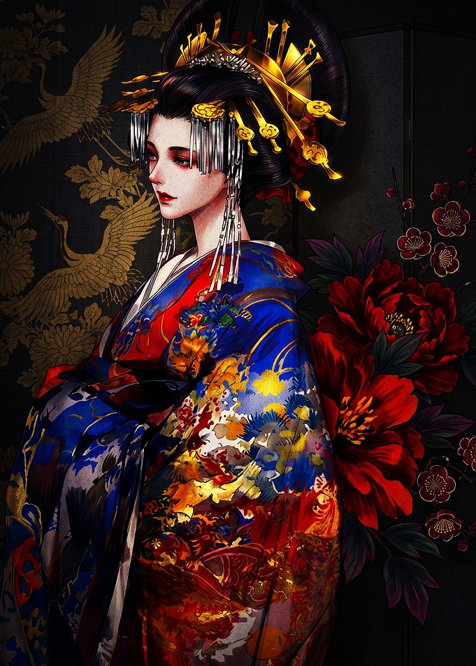 Elegant Geisha in Ornate Kimono