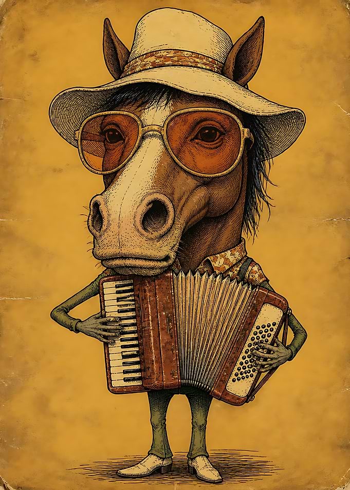 Cool Horse Playing Accordion Illustration