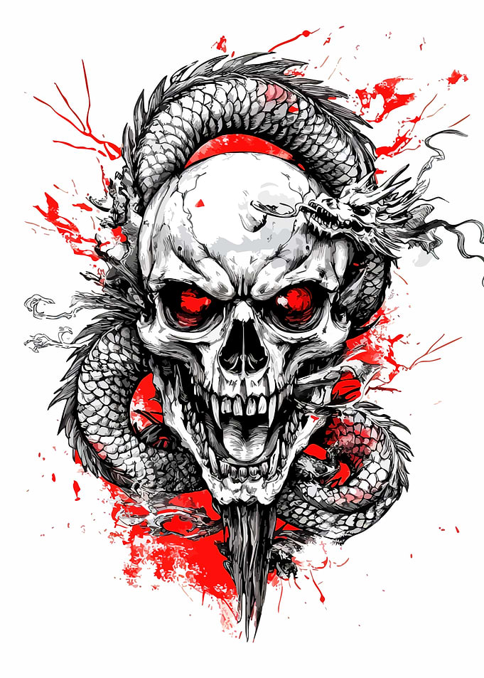 Dragon Coiled Around Fierce Skull