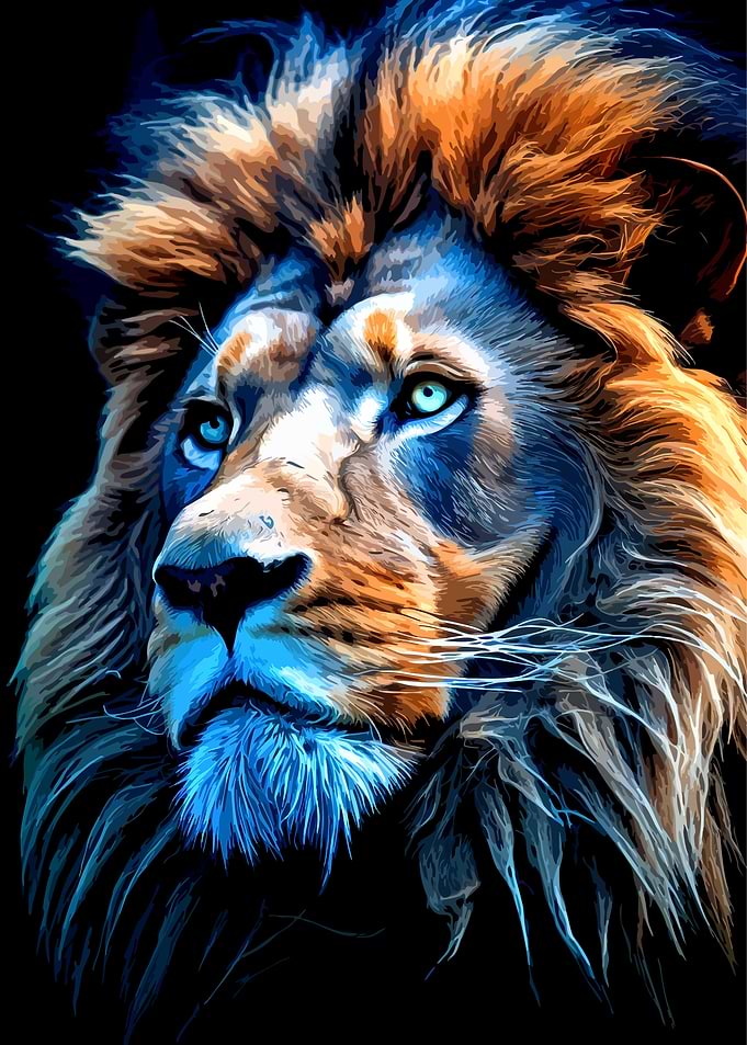 Majestic Lion Portrait with Blue Accents