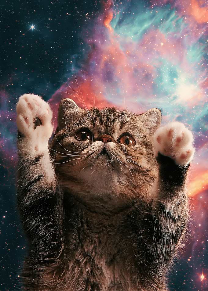 Cute Cat Reaching for Space