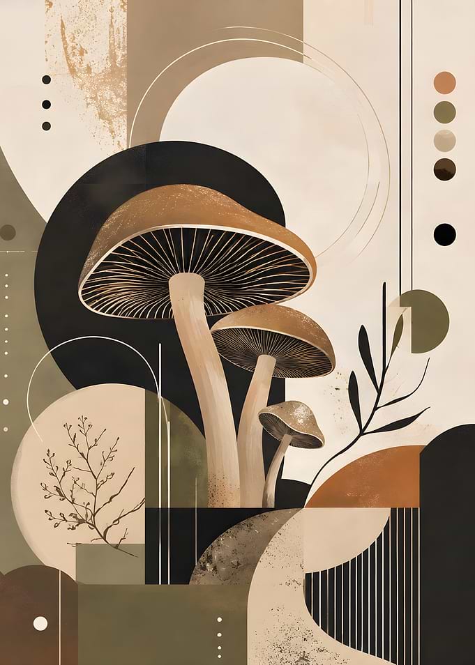 Abstract Geometric Mushroom Botanical Art