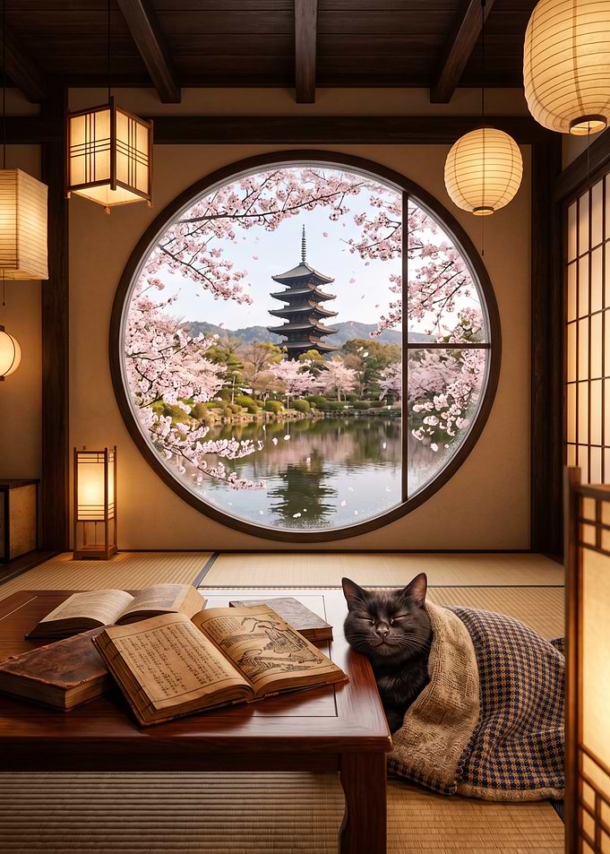 Cozy Cat in Traditional Japanese Room