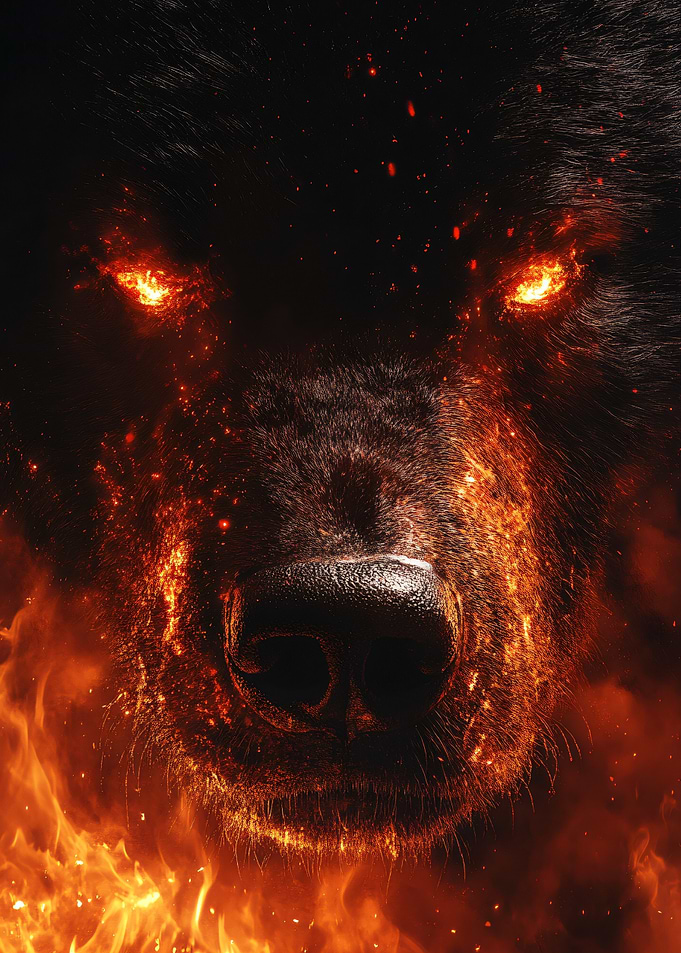Fiery Wolf Face Close-up