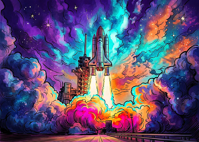 Vibrant Space Shuttle Launch Illustration