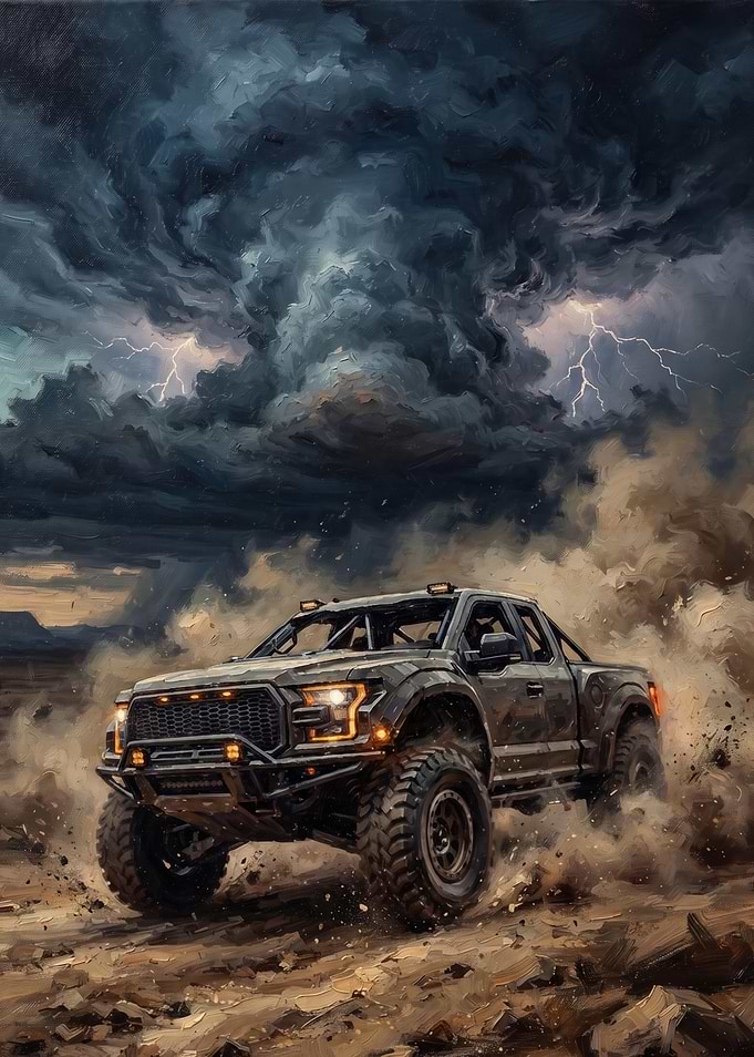 Off-Road Truck in Stormy Desert