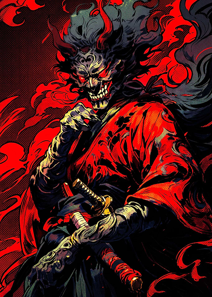 Demonic Samurai Oni Warrior Illustration
