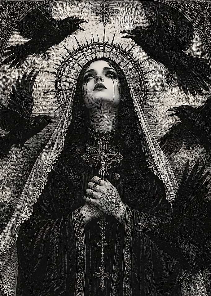 Gothic Saint with Ravens Illustration