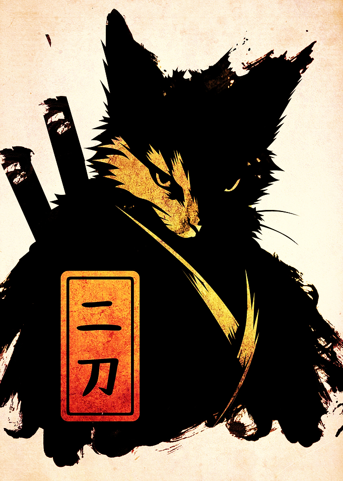Samurai Cat with Dual Swords