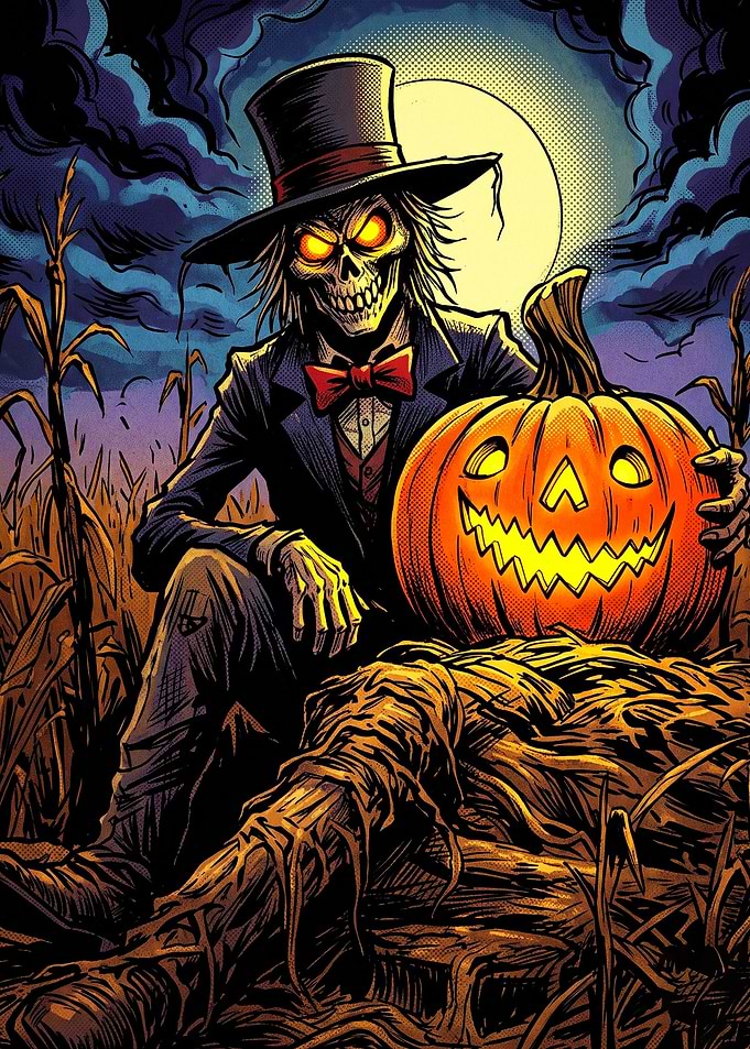 Spooky Scarecrow with Glowing Jack-o'-lantern