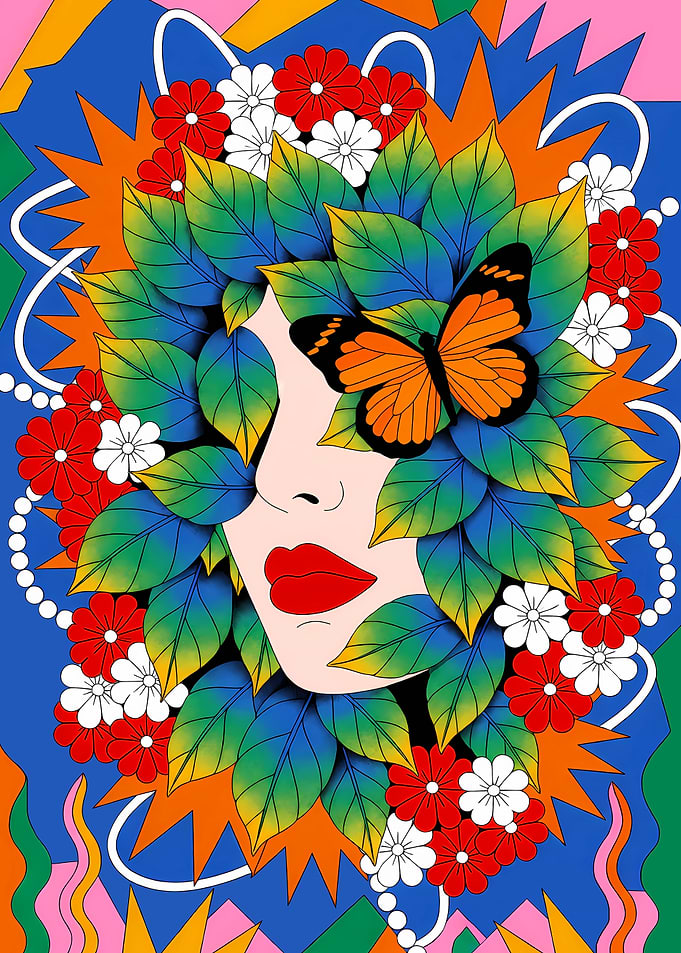 Abstract Floral Woman Retro Pop Art
