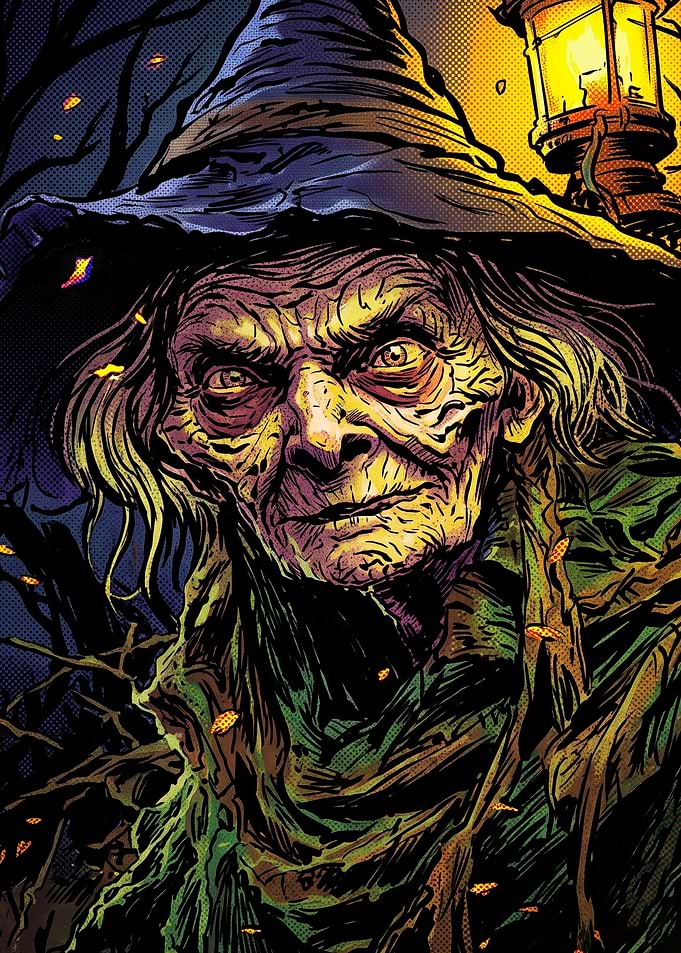 Creepy Witch Portrait with Lantern