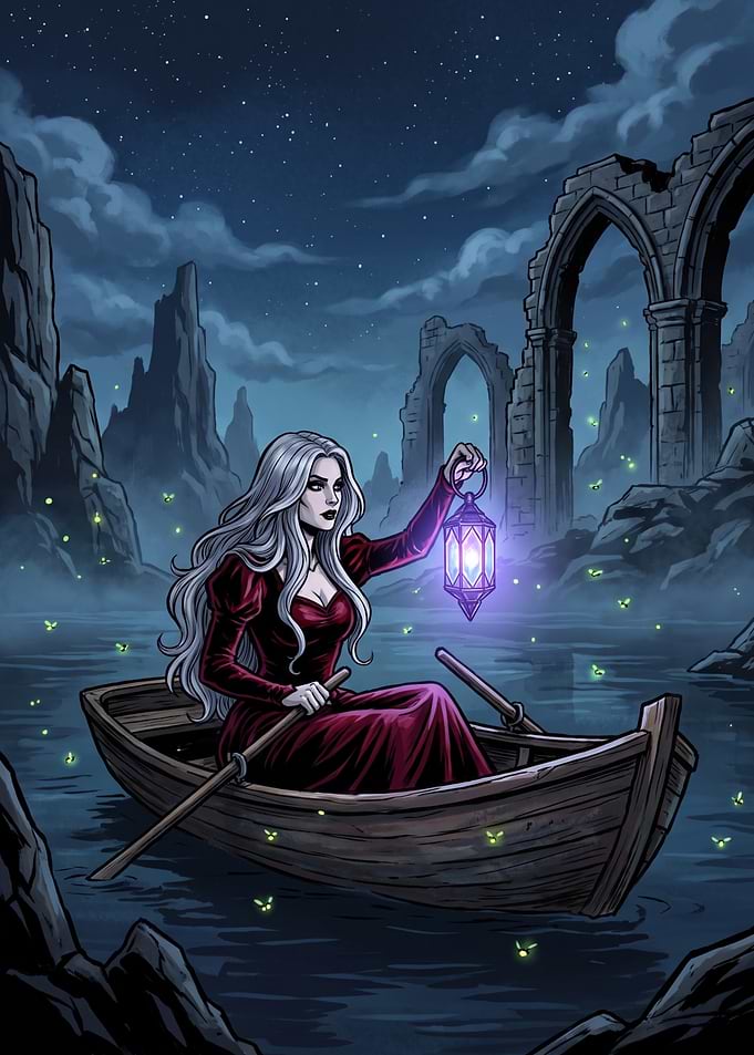 Woman in Boat with Lantern