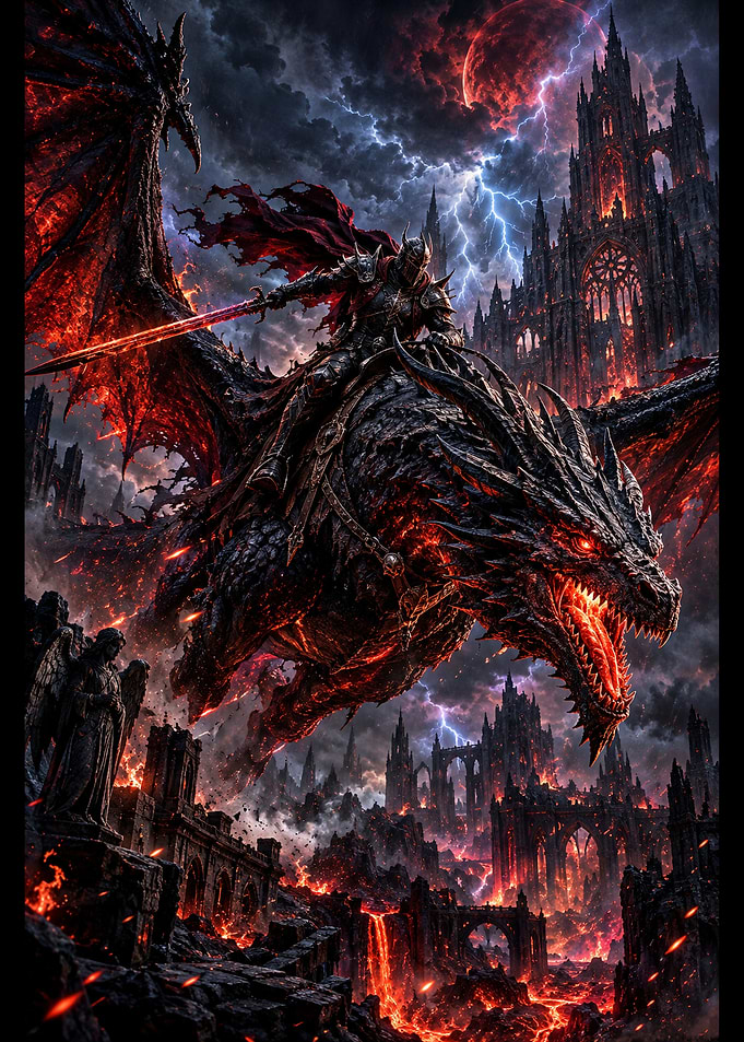 Dark Knight Riding Fiery Dragon
