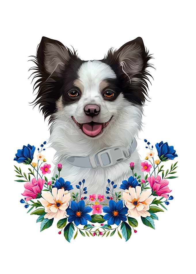 Chihuahua Portrait with Floral Wreath