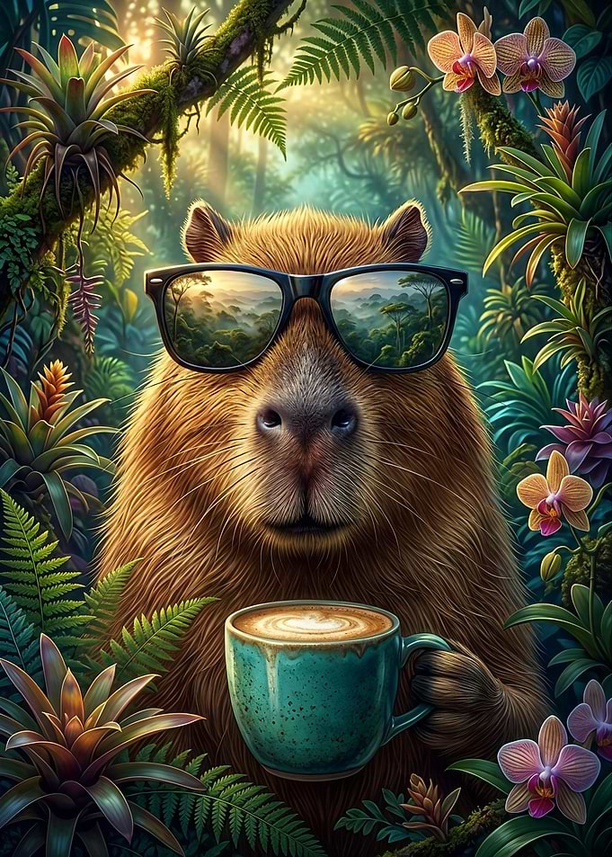 Cool Capybara Enjoying Morning Coffee
