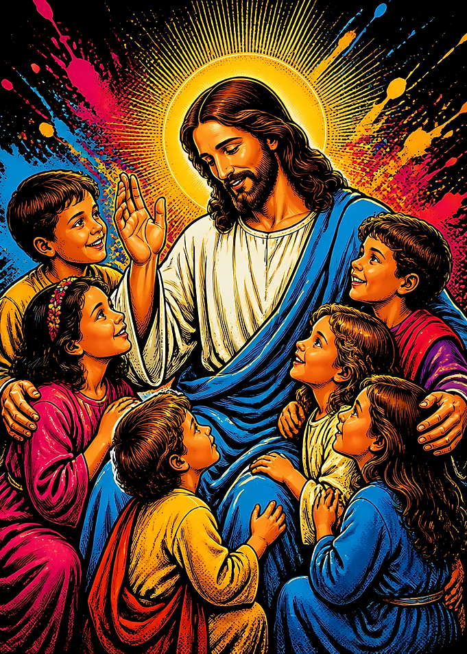 Jesus Blessing Children Vibrant Art
