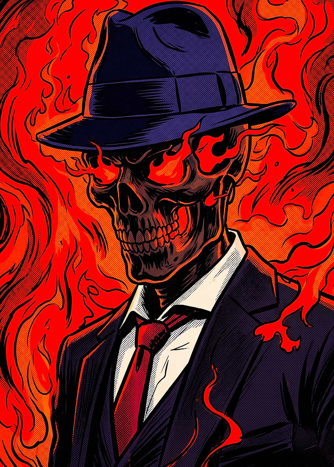 Flaming Skull Gangster in Suit