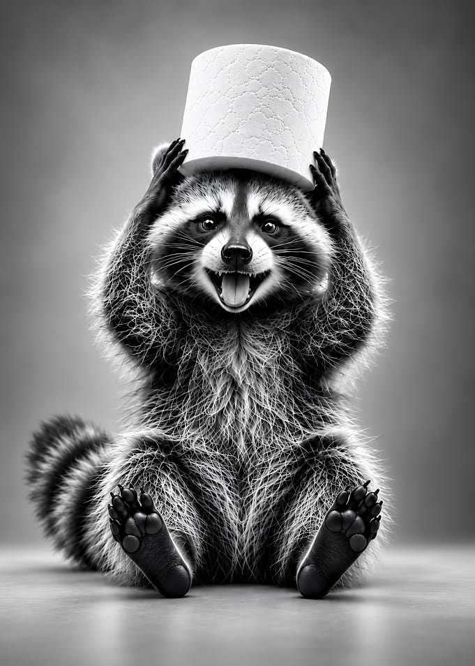 Funny Raccoon Holding Toilet Paper Roll