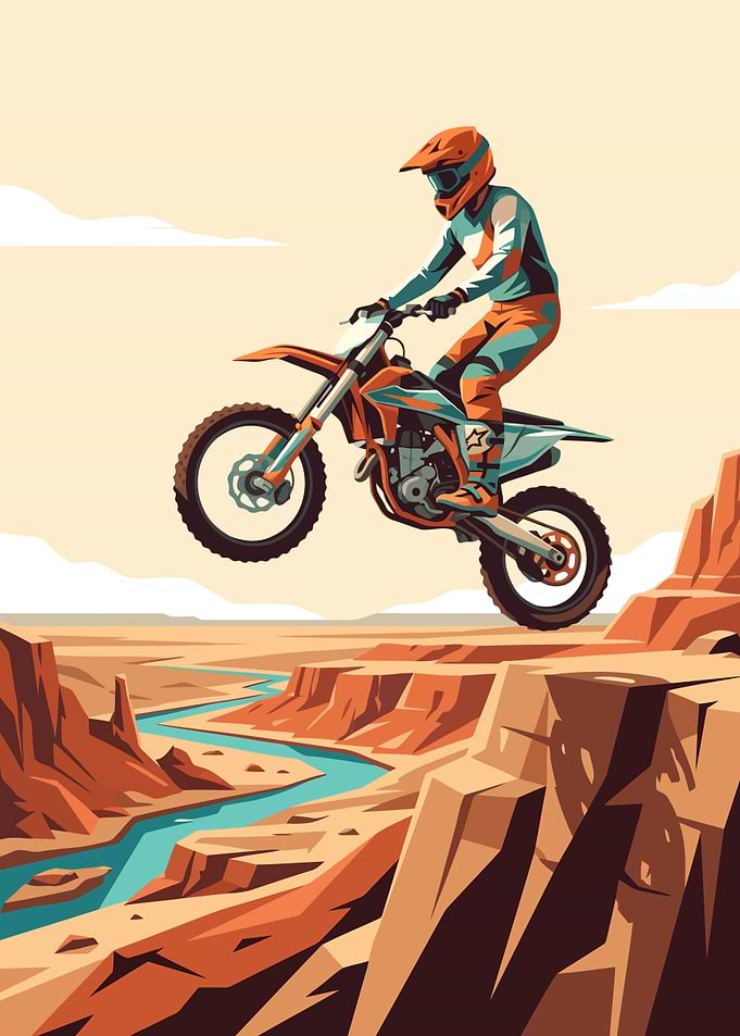 Motocross Rider Jumping Over Canyon