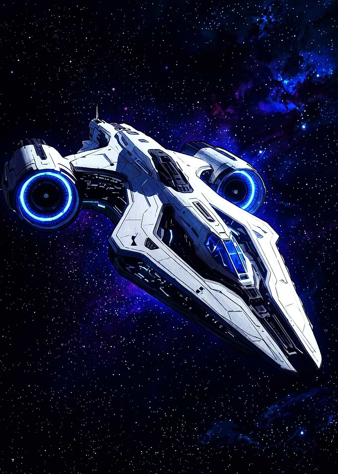Futuristic White Spaceship in Deep Space