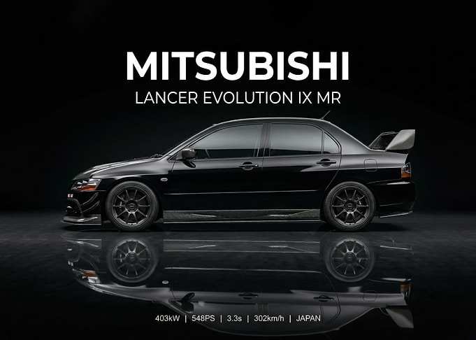 Iconic Japanese Lancer Evo IX MR black car poster
