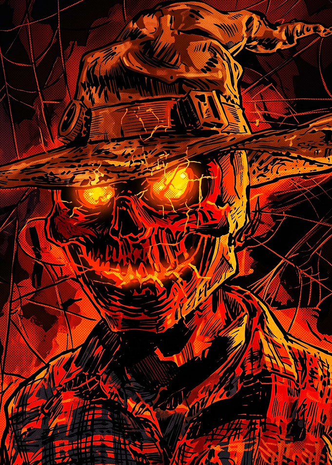 Fiery Scarecrow Skull Illustration