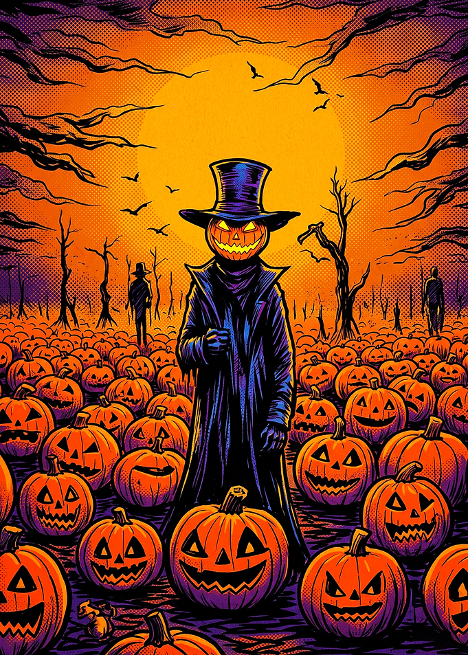 Pumpkin Head Gentleman in Halloween Field