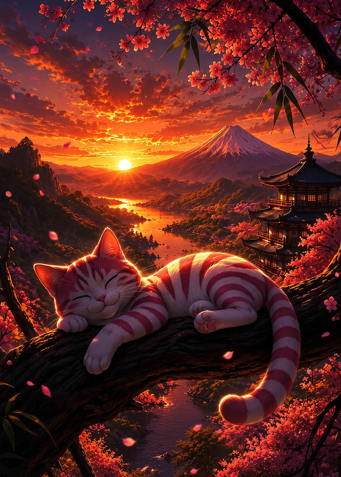 Sleeping Striped Cat in Japan