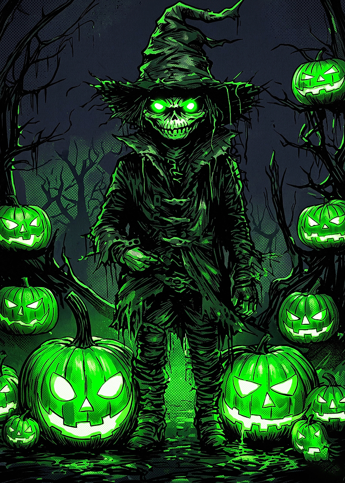 Glowing Green Scarecrow Halloween Illustration