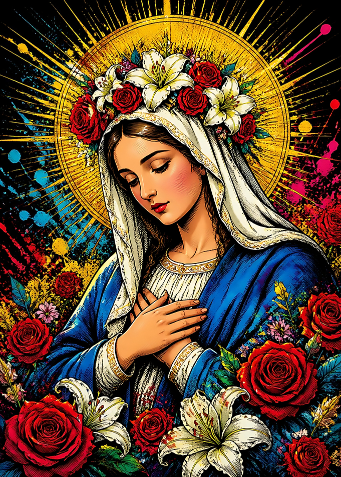 Vibrant Artistic Portrait of Virgin Mary