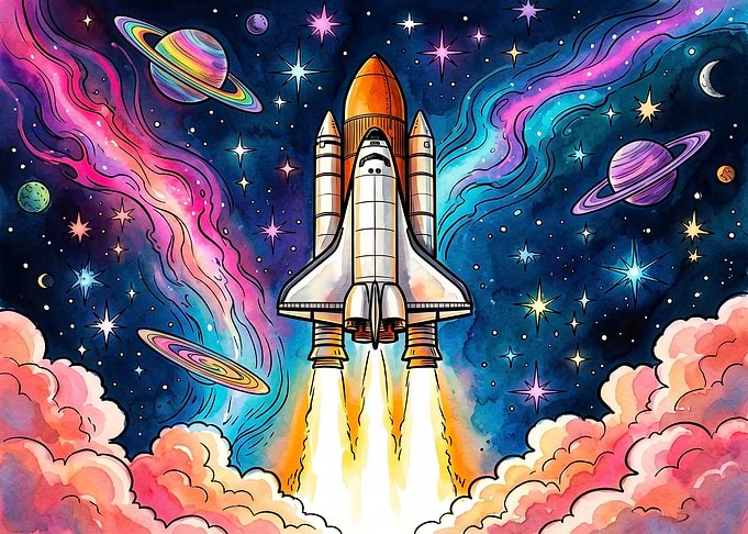 Colorful Space Shuttle Launch Illustration