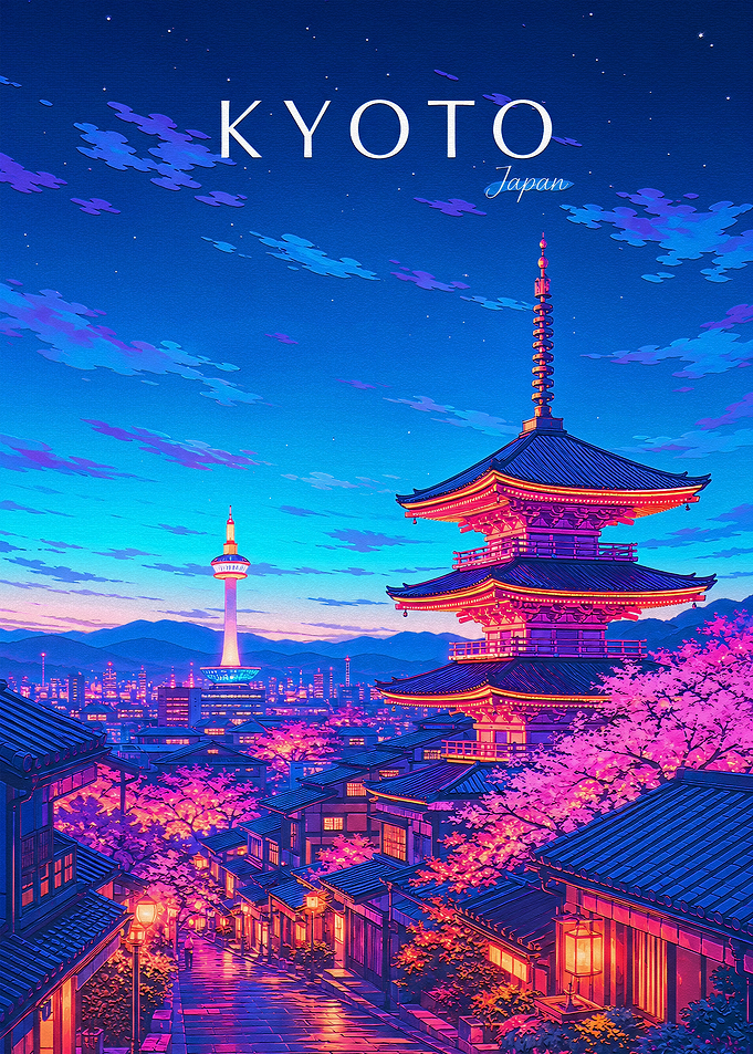 Kyoto Japan Nightscape Poster
