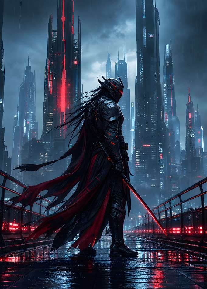 Cyberpunk Samurai in Futuristic City