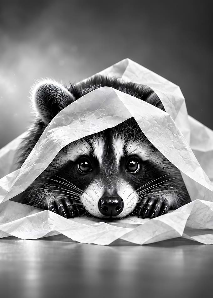 Raccoon with Toilet Paper