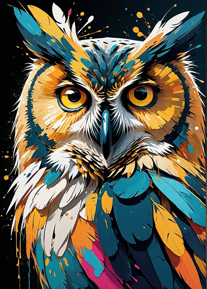 Vibrant Abstract Owl Portrait