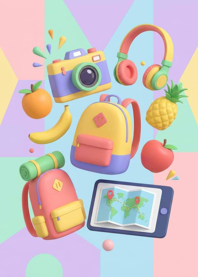 Colorful 3D Travel Essentials Illustration