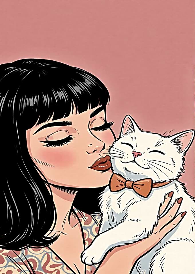 Woman Cuddling Her White Cat