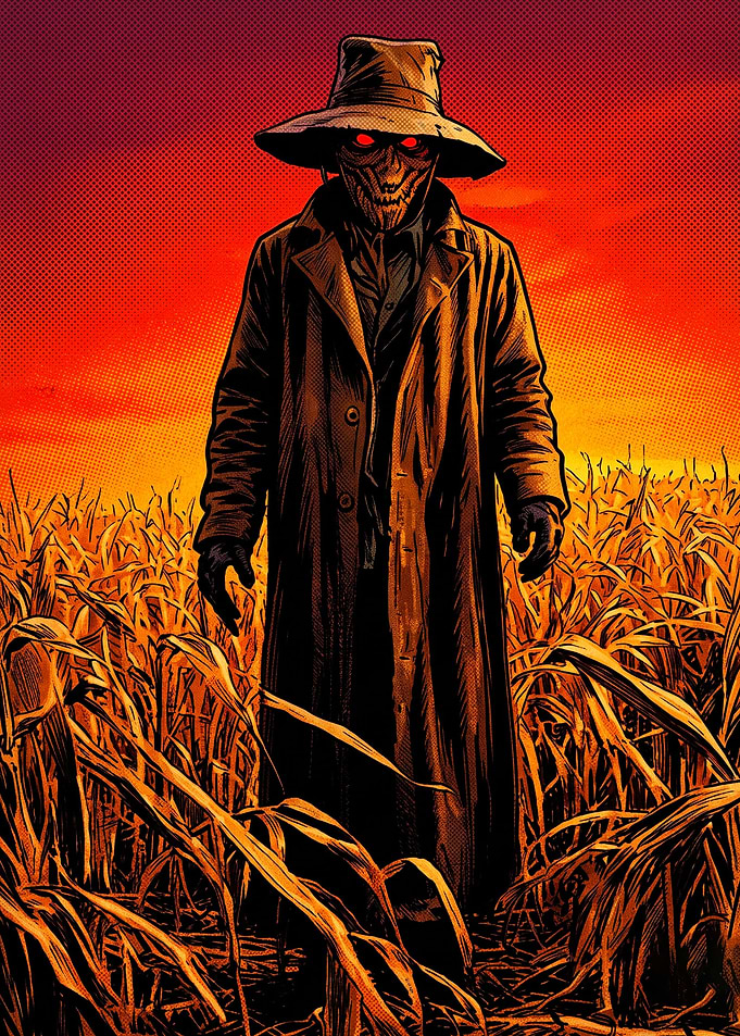 Scarecrow Standing in Cornfield