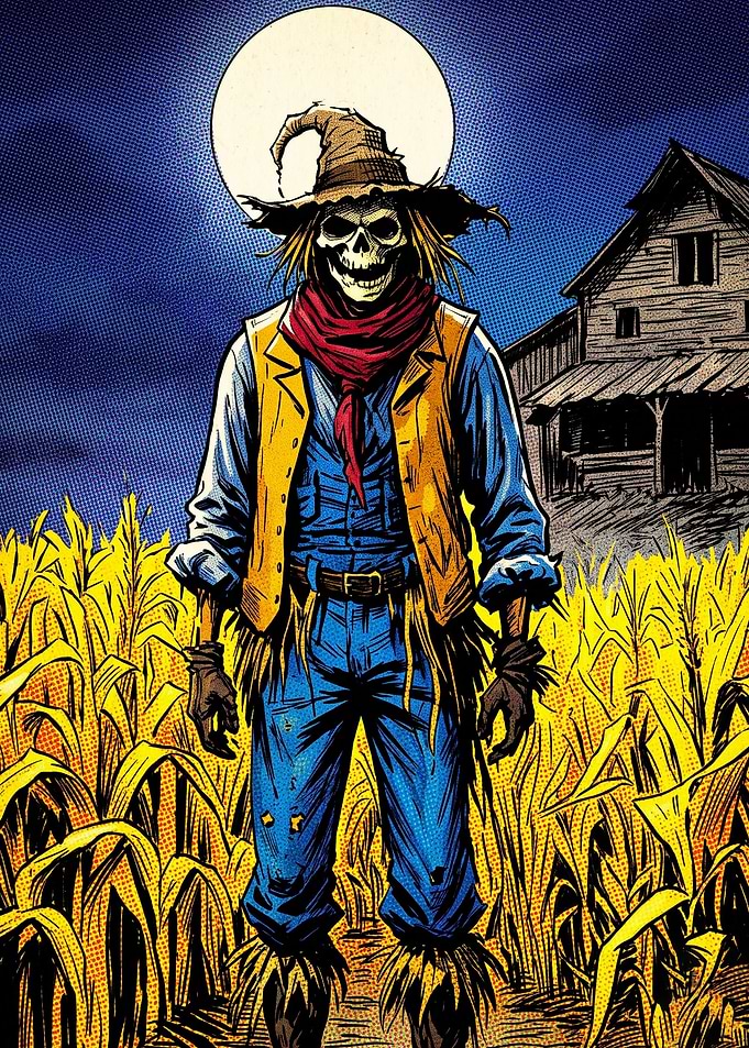 Spooky Scarecrow in Cornfield