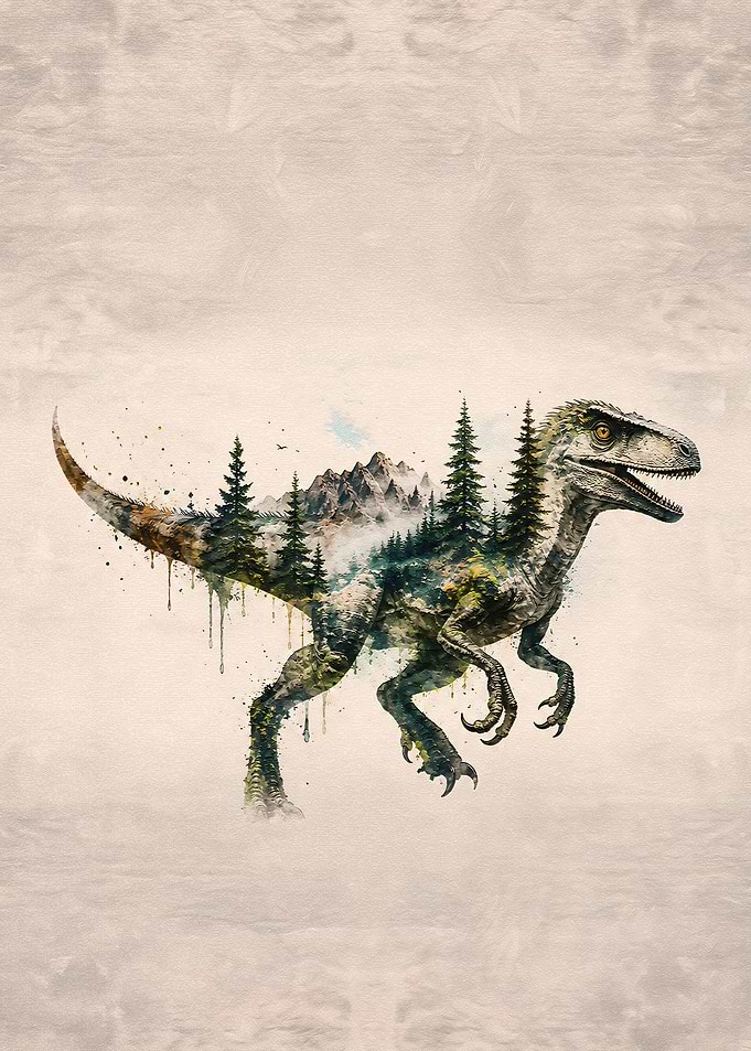 Double Exposure Raptor Forest Art