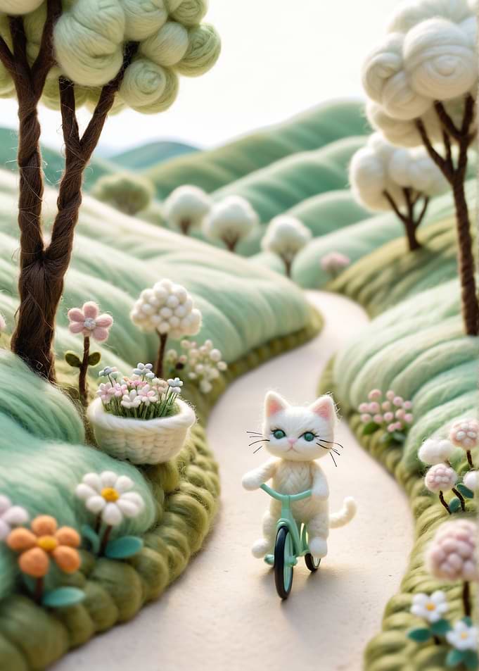Felted Cat Riding a Bicycle