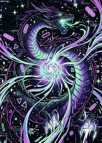 Cyberpunk Neon Dragon Digital Art
