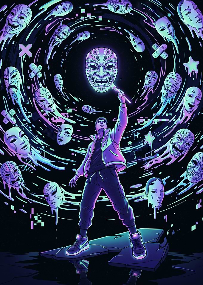 Neon Cyberpunk Mask Artist Illustration