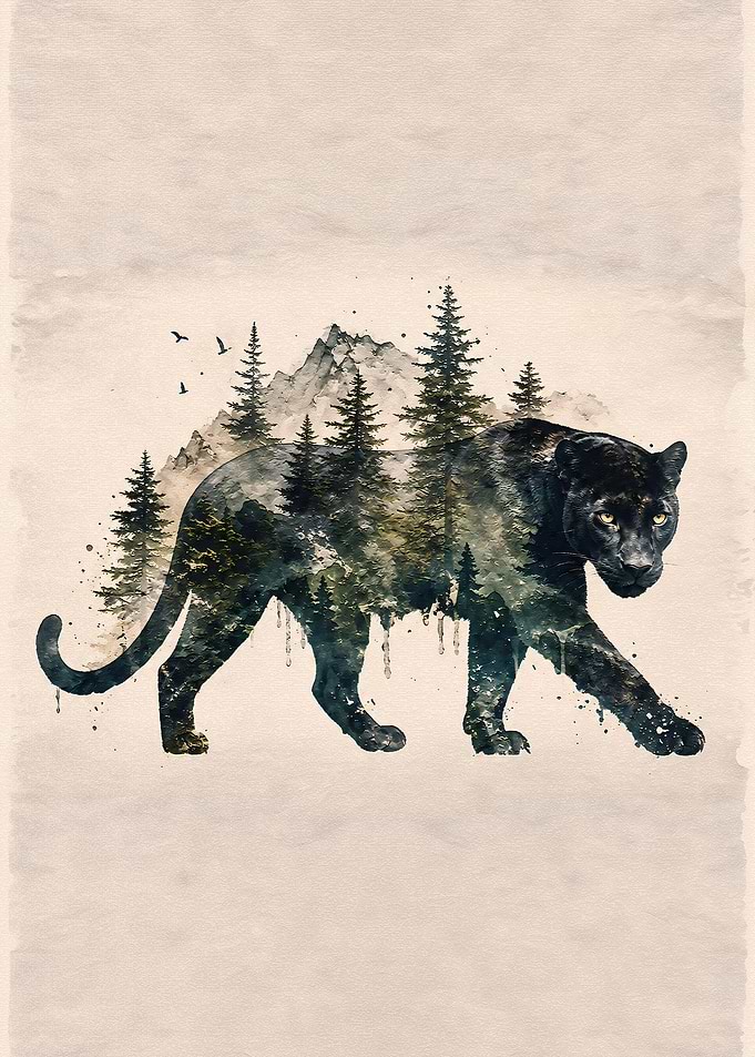 Double Exposure Panther Forest Art