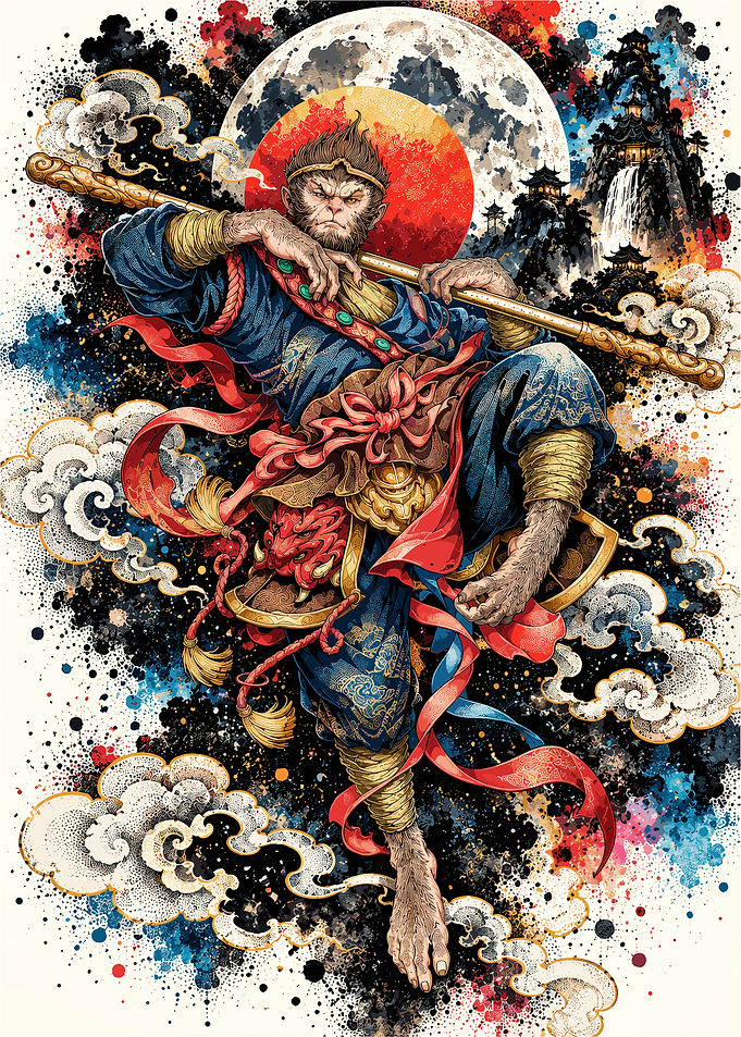 Sun Wukong Monkey King Warrior Illustration